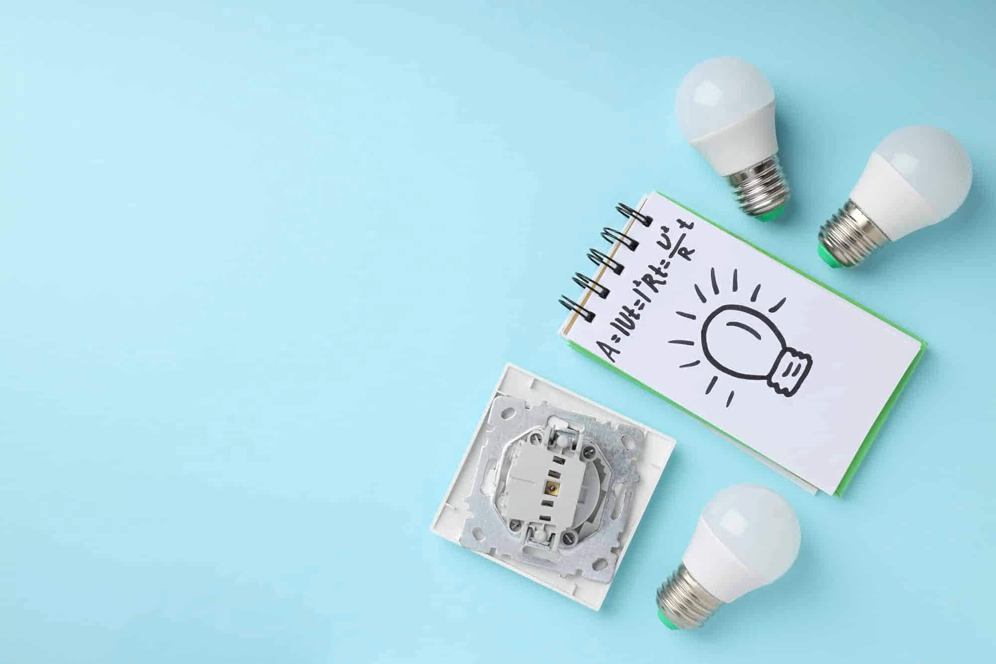 Concept of electrician tools, space for text